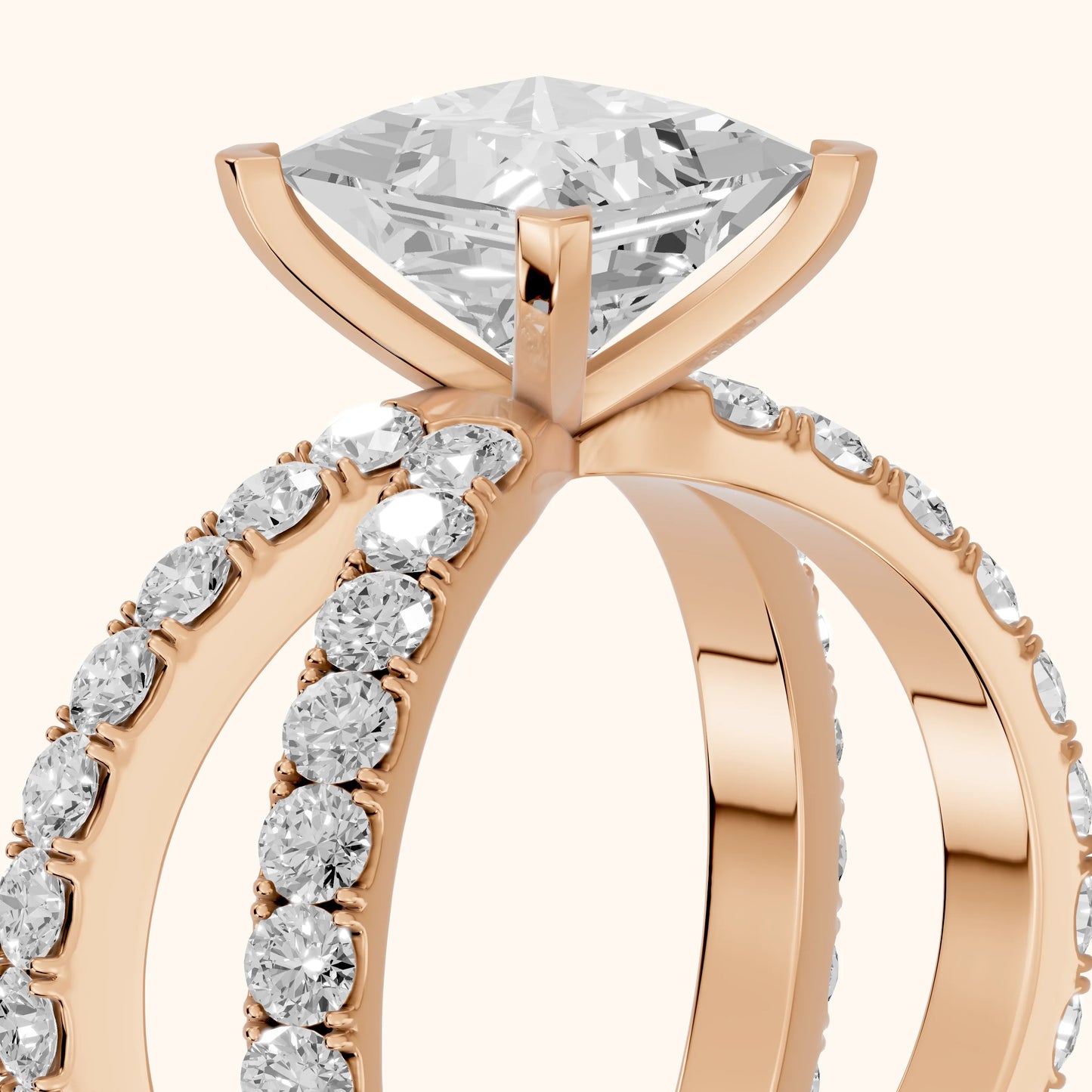 Lior Criss Cross Pavé Princess Diamond Engagement Ring in Rose Gold - slant-view.webp