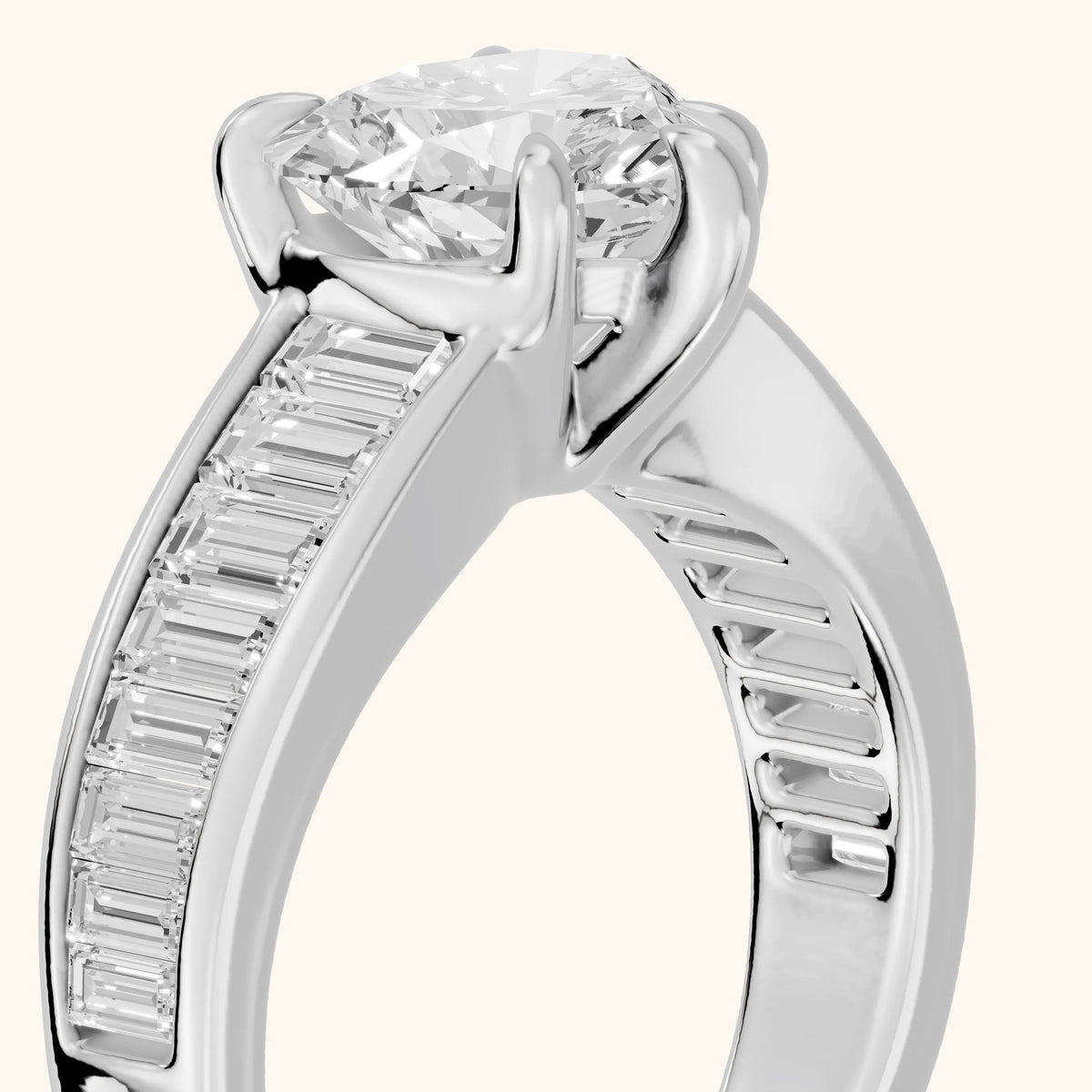 Hilo Baguette Channel Set Heart Diamond Engagement Ring in White Gold - slant-view.webp