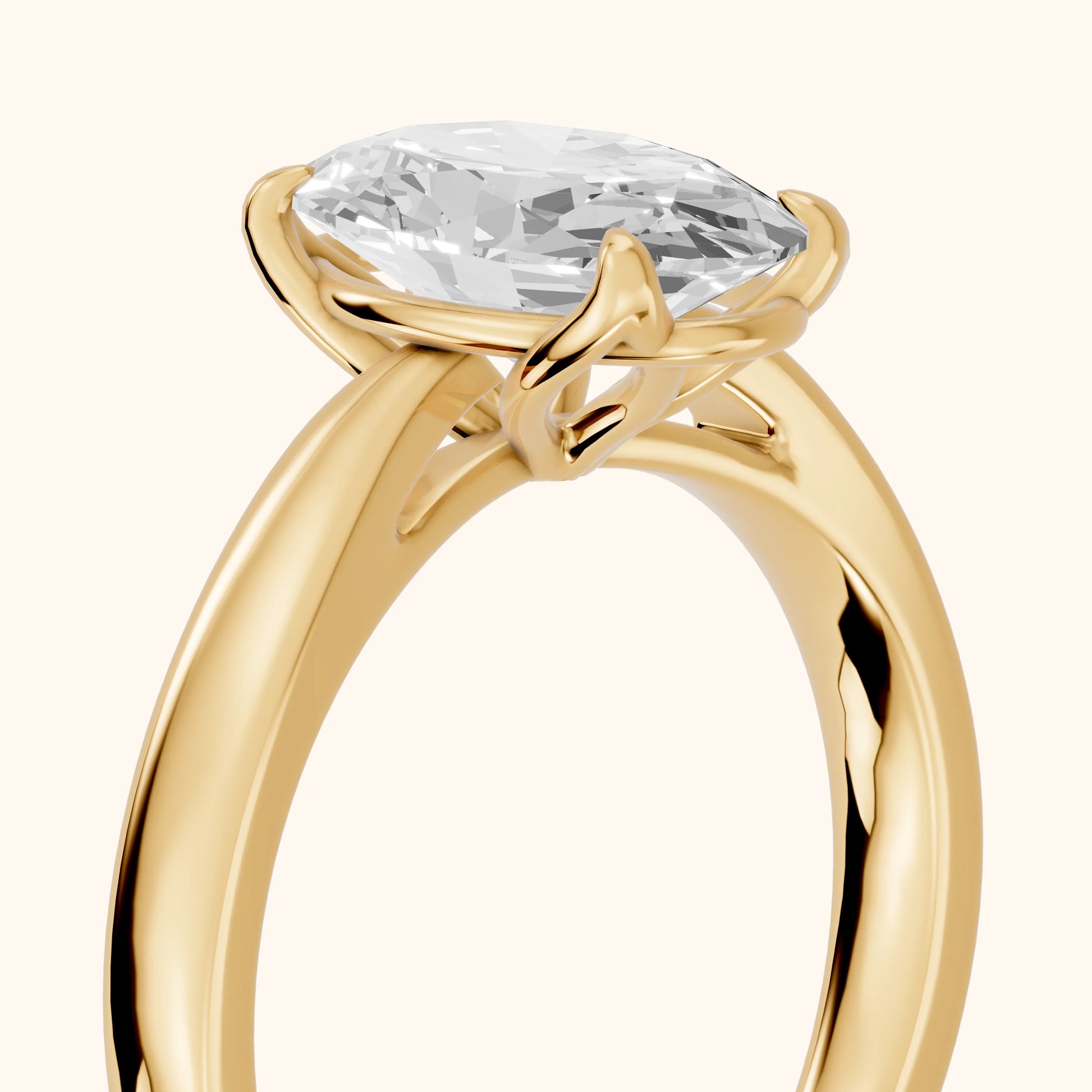 Lucia Solitaire Six-Prong Oval Diamond Engagement Ring in Yellow Gold - slant-view.webp