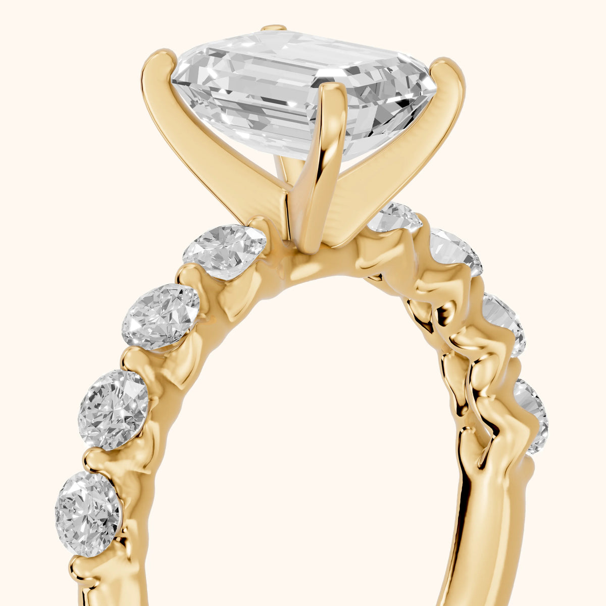 Maura Beaded Statement Emerald Diamond Engagement Ring in Yellow Gold - slant-view.webp