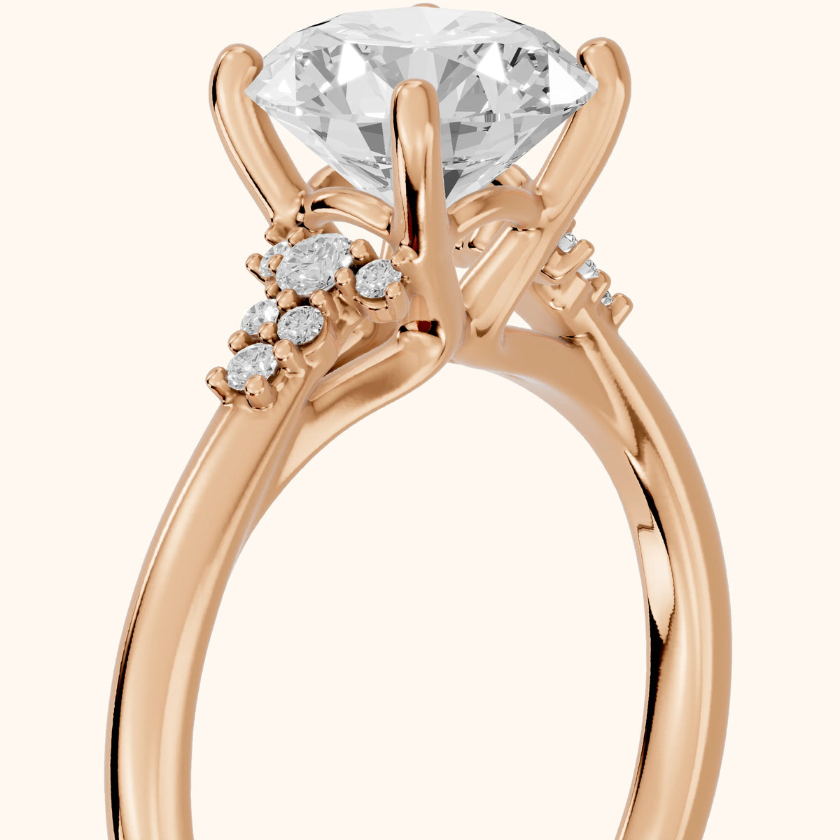 Vail Starburst Cluster Round Diamond Engagement Ring in Rose Gold - slant-view.webp