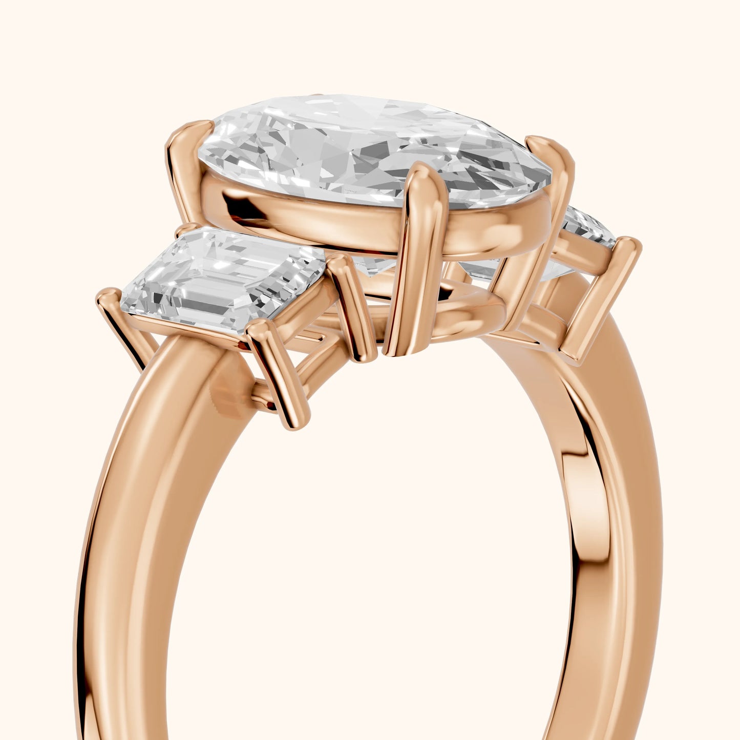 Zoe Three-Stone Oval Diamond Ring in Rose Gold - slant-view.webp