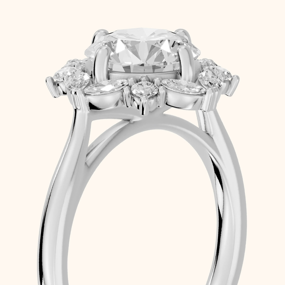 Brynn Starburst Cluster Round Diamond Engagement Ring in Platinum - slant-view.webp
