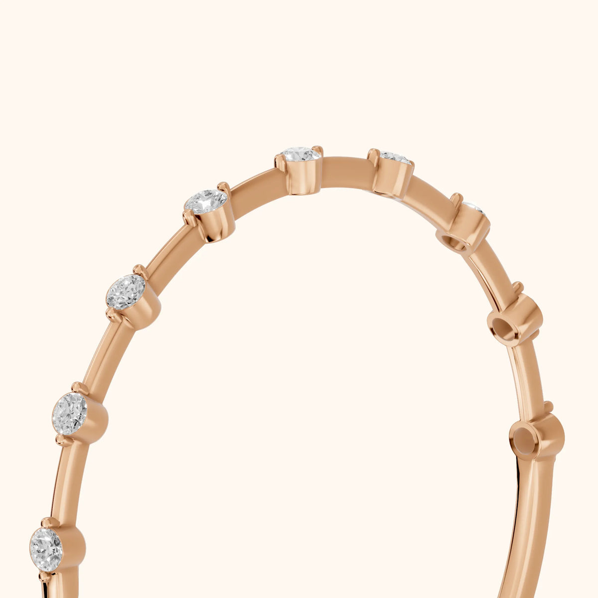 Zaria Dot Dash Round Diamond Wedding Band in Rose Gold - slant-view