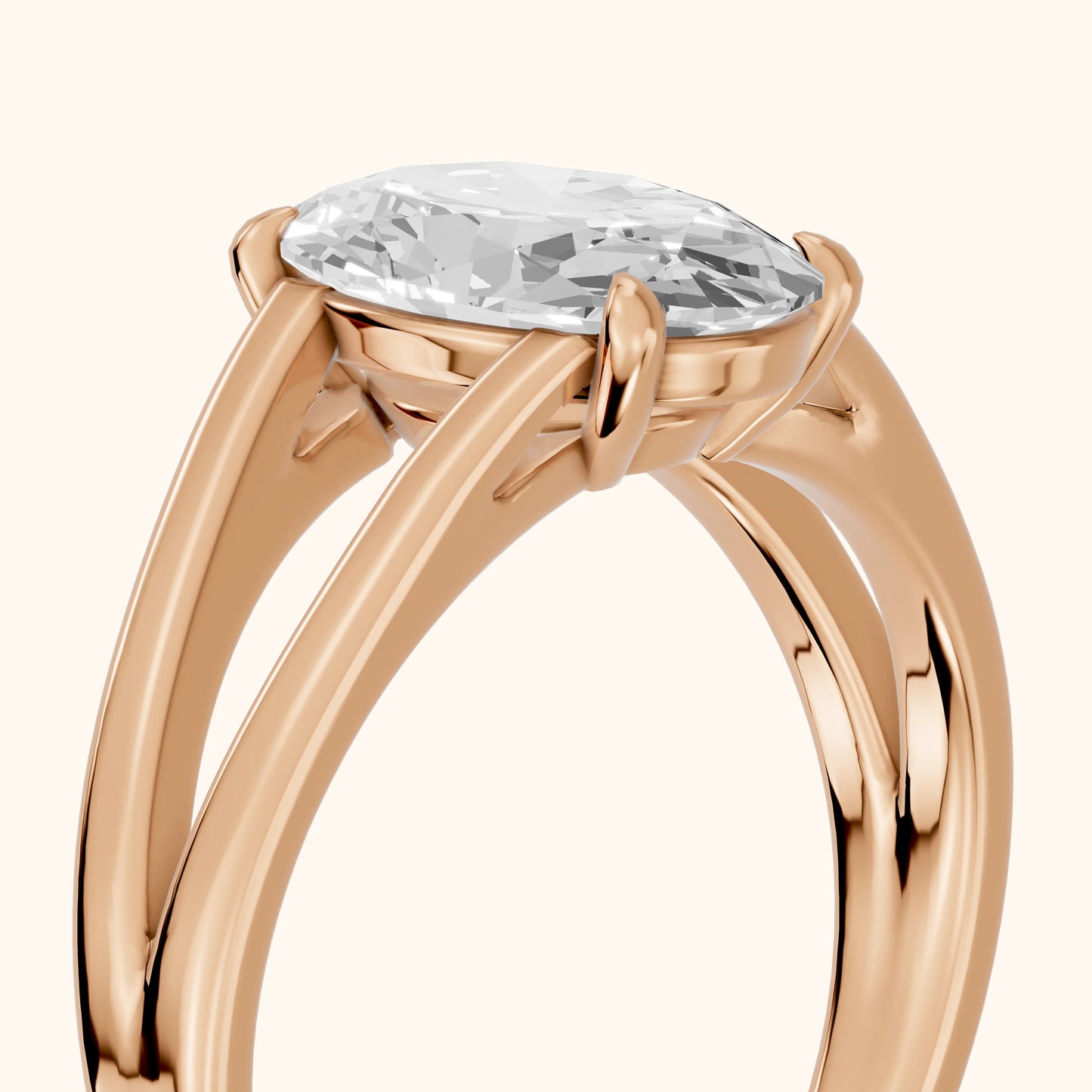 Giselle Solitaire Split Shank Oval Diamond Engagement Ring in Rose Gold - slant-view.webp