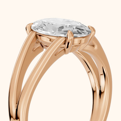 Giselle Solitaire Split Shank Oval Diamond Engagement Ring in Rose Gold - slant-view.webp