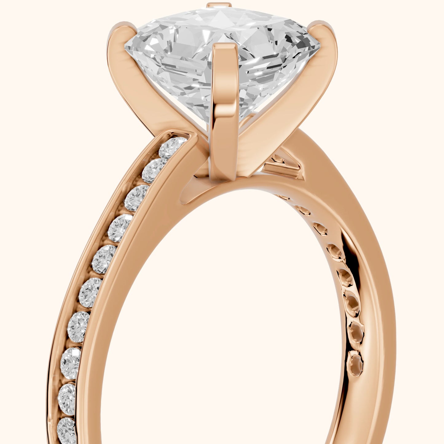 Tessa Solitaire Channel Set Radiant Diamond Engagement Ring in Rose Gold - slant-view.webp