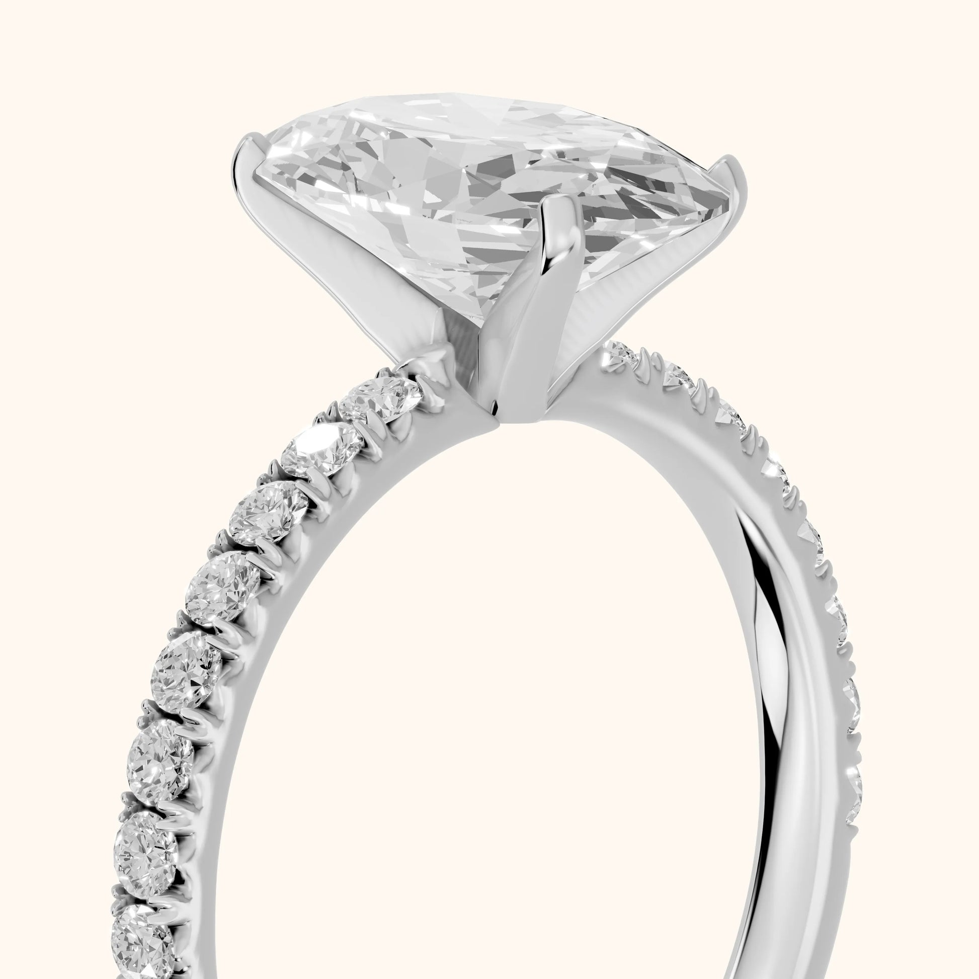 Juna French Pavé Solitaire Oval Diamond Engagement Ring in Silver - slant-view.webp