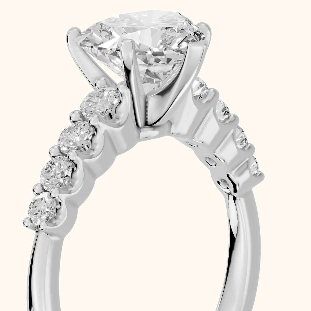 Augusta Graduated Pavé Heart Diamond Engagement Ring in Silver - slant-view.webp
