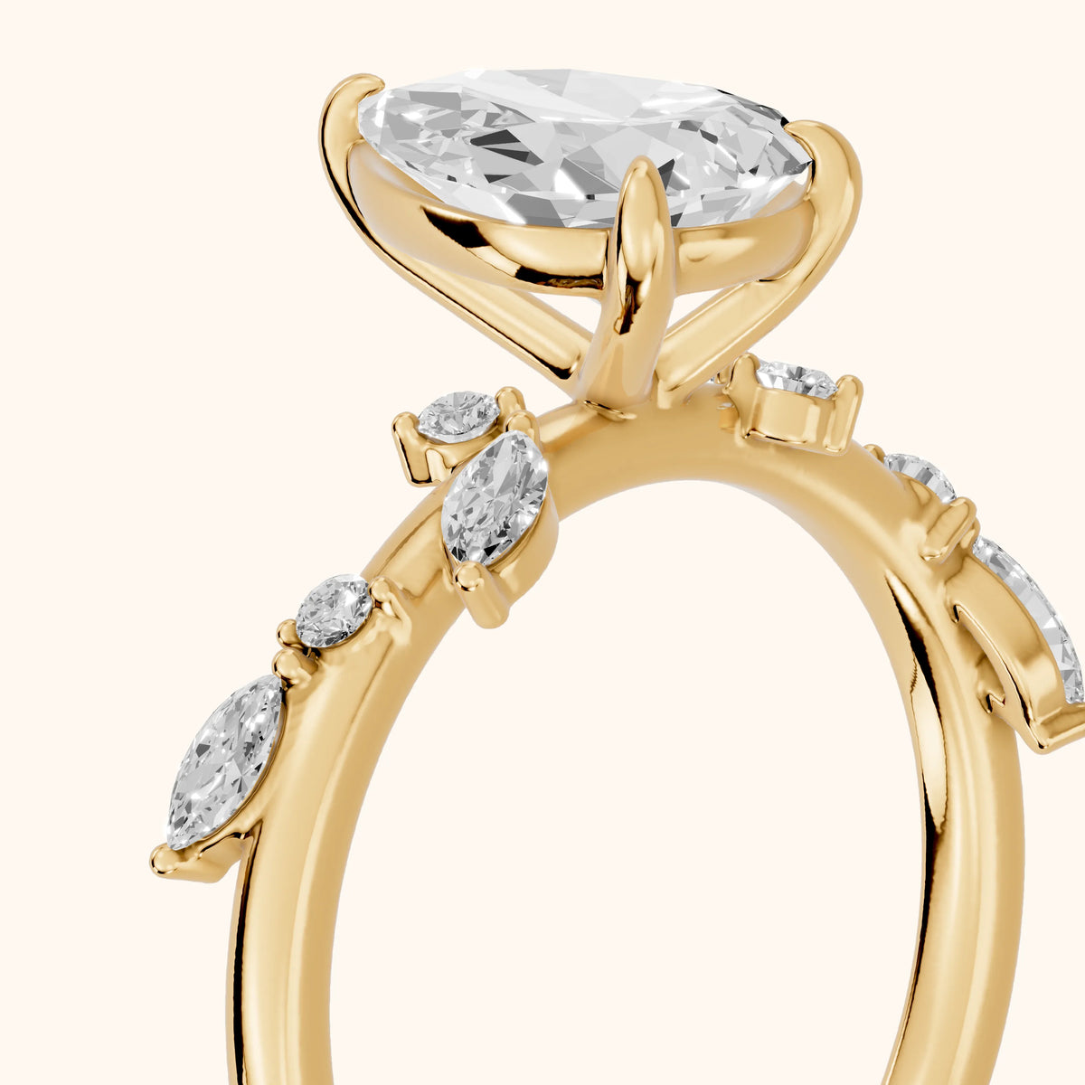 Vivian Leaf Pear Diamond Engagement Ring in Yellow Gold - slant-view.webp