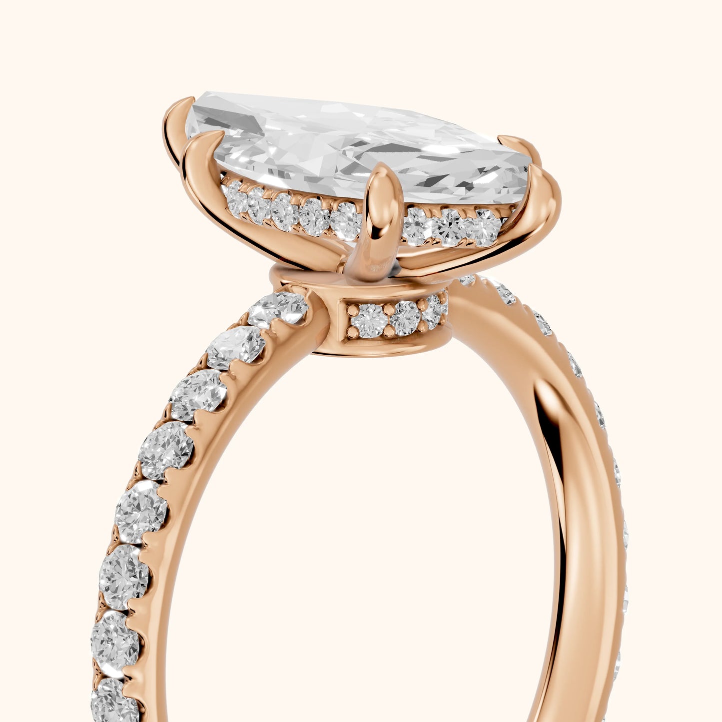Thea Hidden Halo Pavé Marquise Diamond Engagement Ring in Rose Gold - slant-view.webp