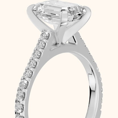 Elsa Cathedral Pavé Emerald Diamond Engagement Ring in Silver - slant-view.webp