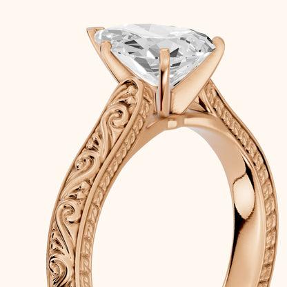 Fia Vintage Engraved Pear Diamond Engagement Ring in Rose Gold - slant-view.webp