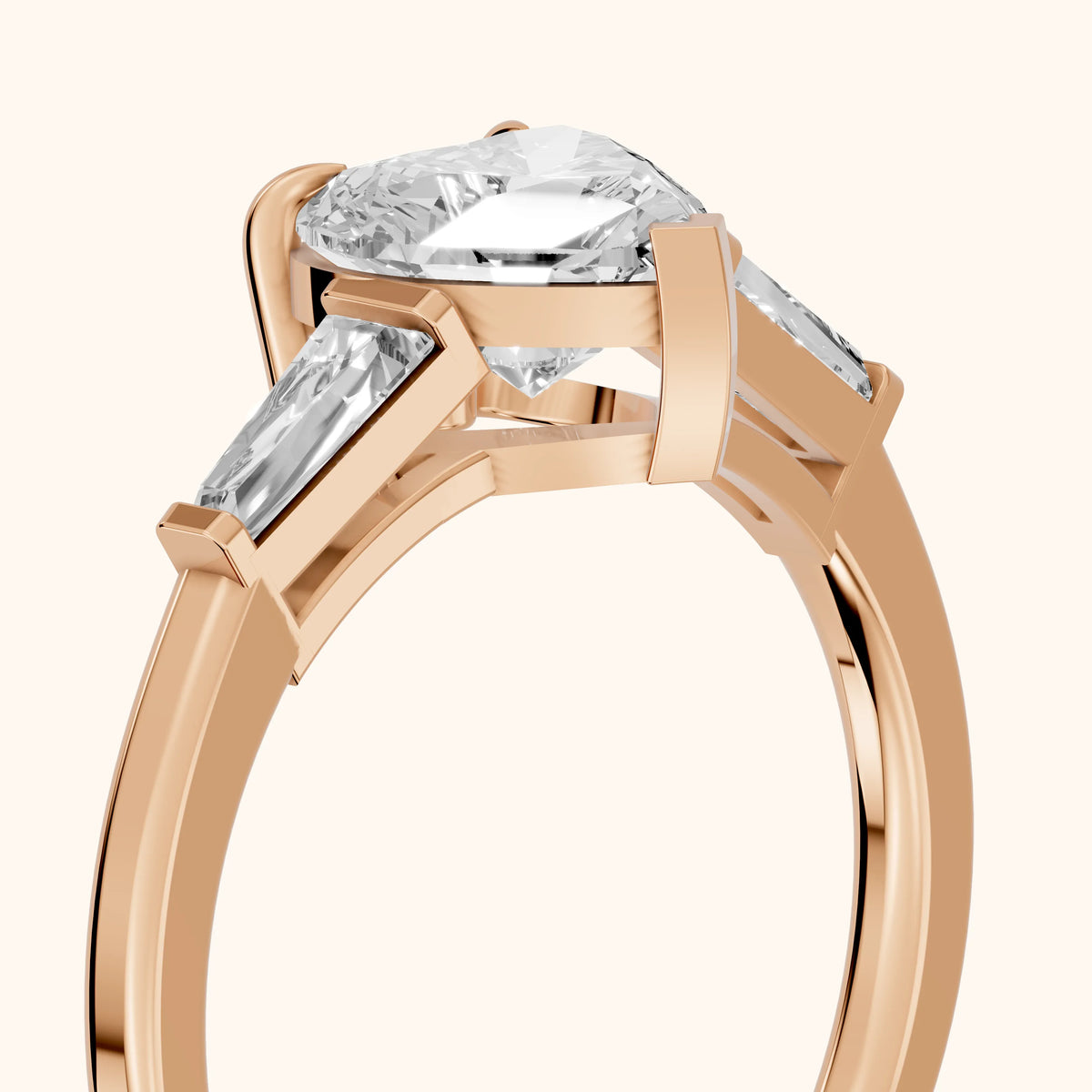Winnie Three-Stone Heart Diamond Engagement Ring in Rose Gold - slant-view.webp