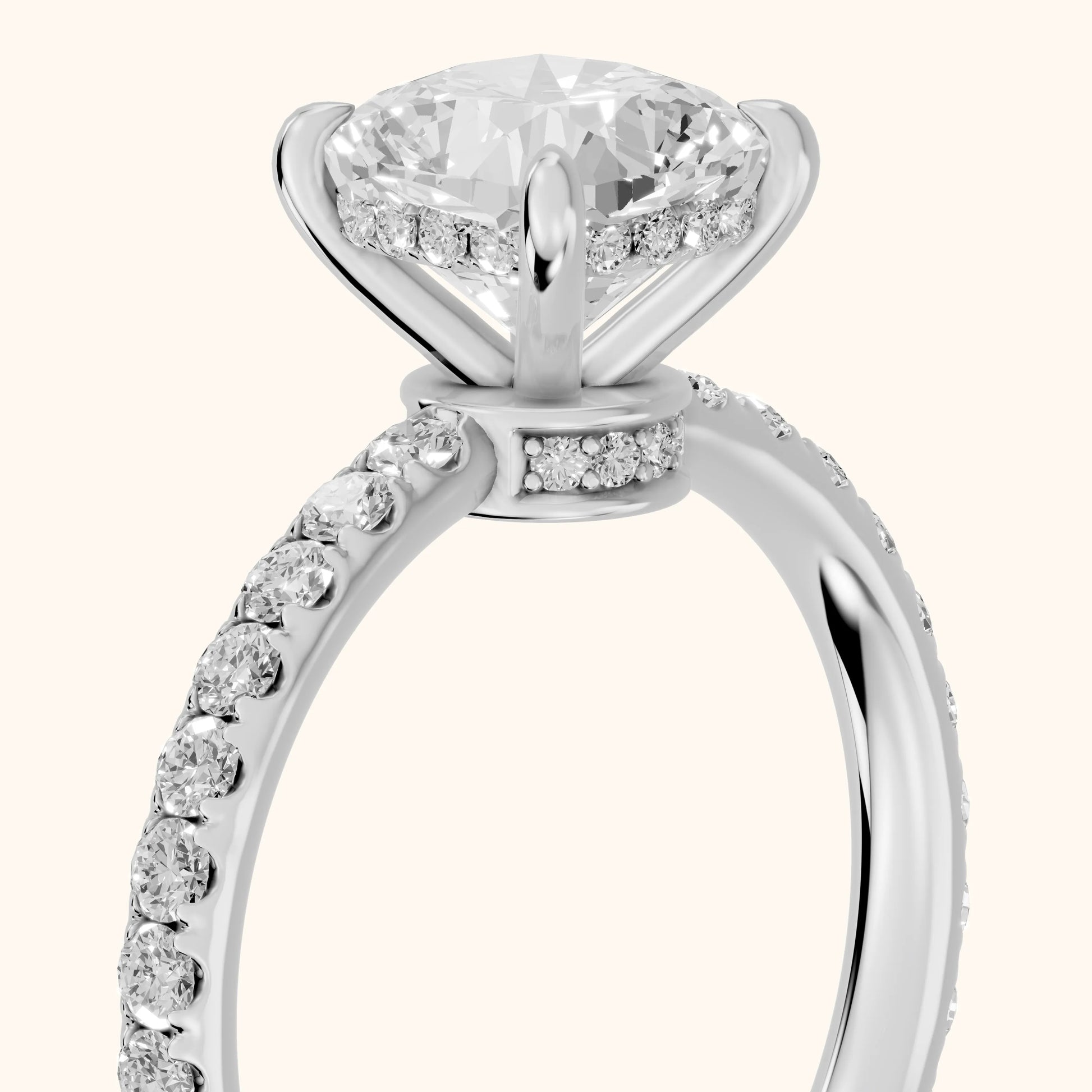 Thea Hidden Halo Pavé Cushion Diamond Engagement Ring in White Gold - slant-view.webp