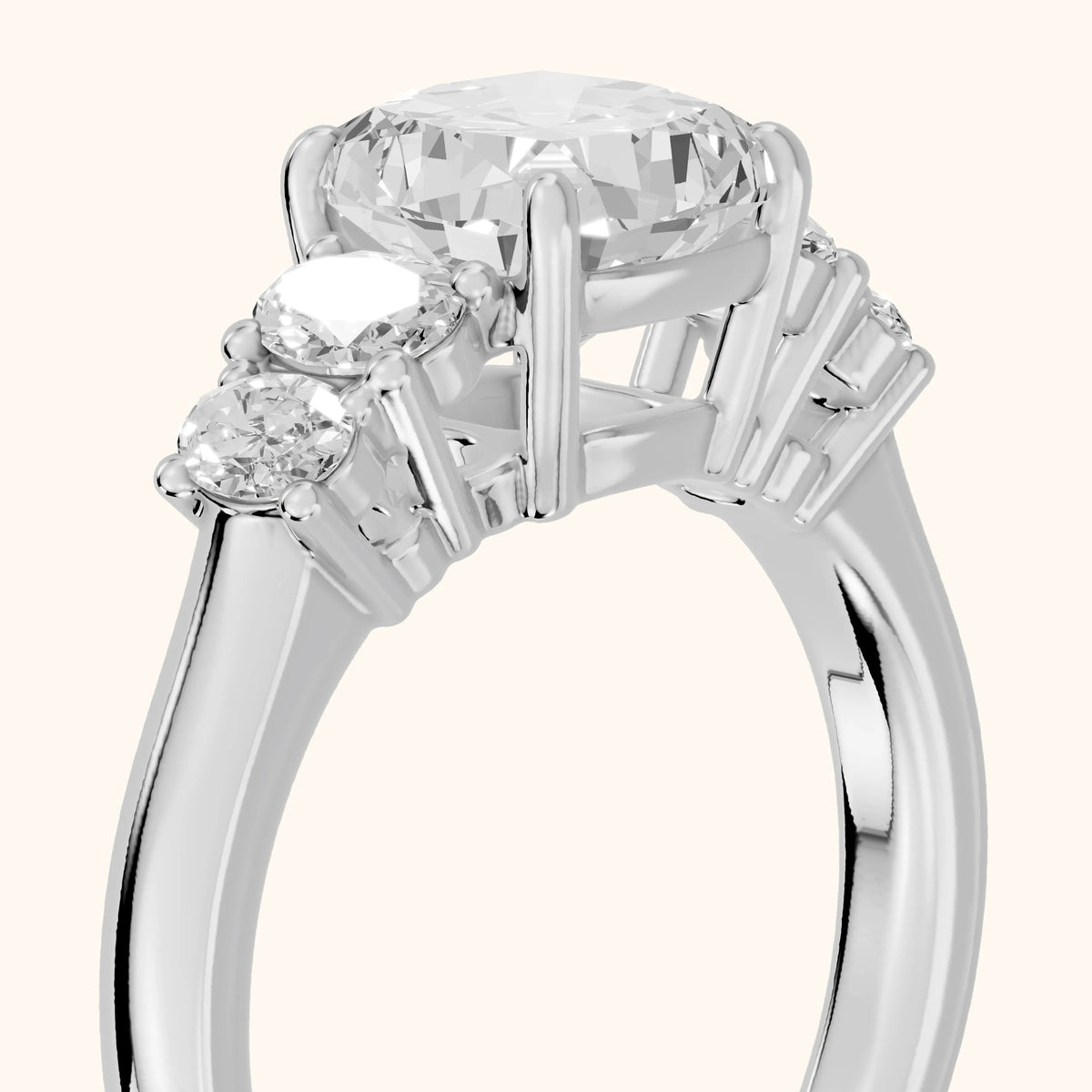 Kirsten Graduated Five-Stone Cushion Diamond Engagement Ring in Silver - slant-view.webp