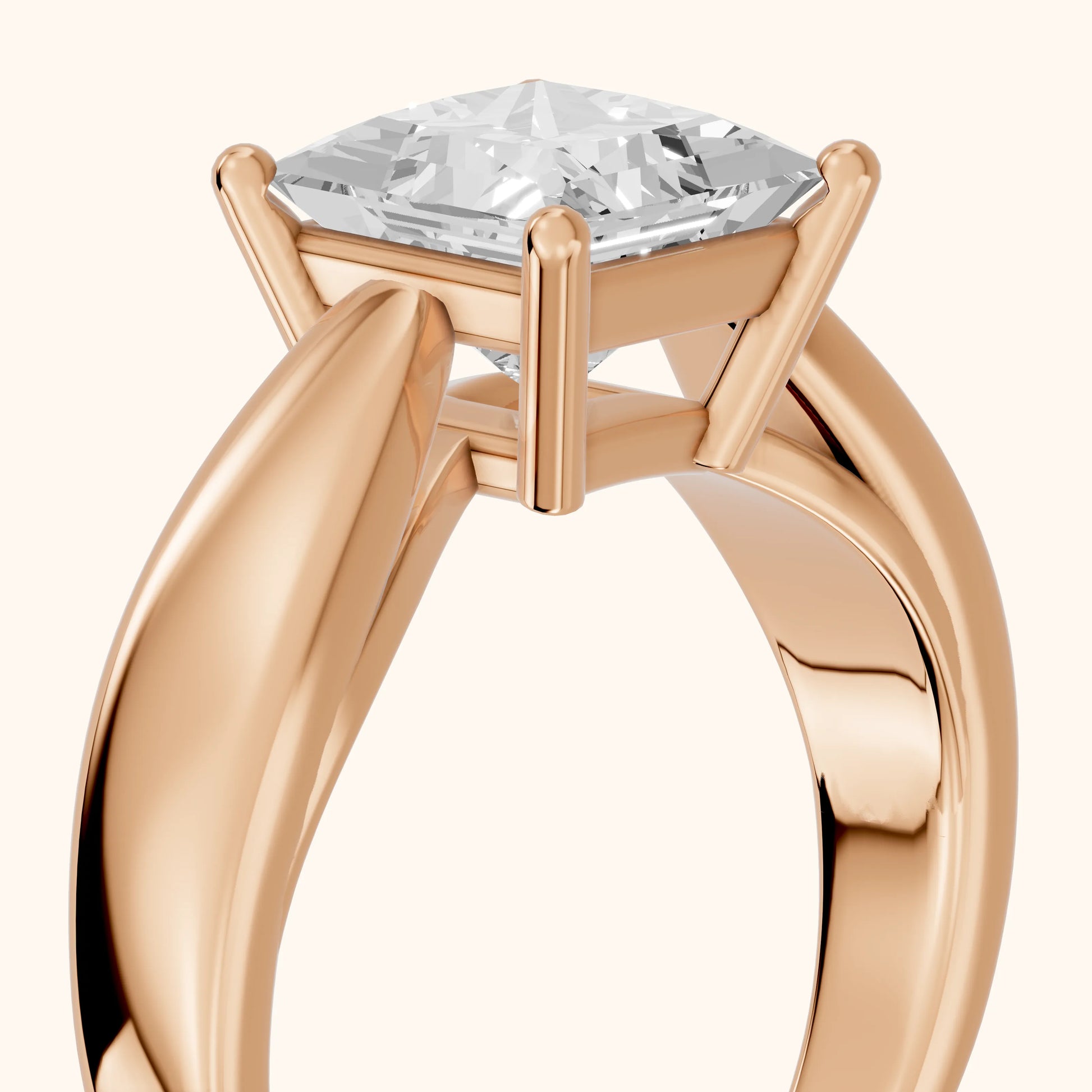 Talia Solitaire Twist Princess Diamond Engagement Ring in Rose Gold - slant-view.webp