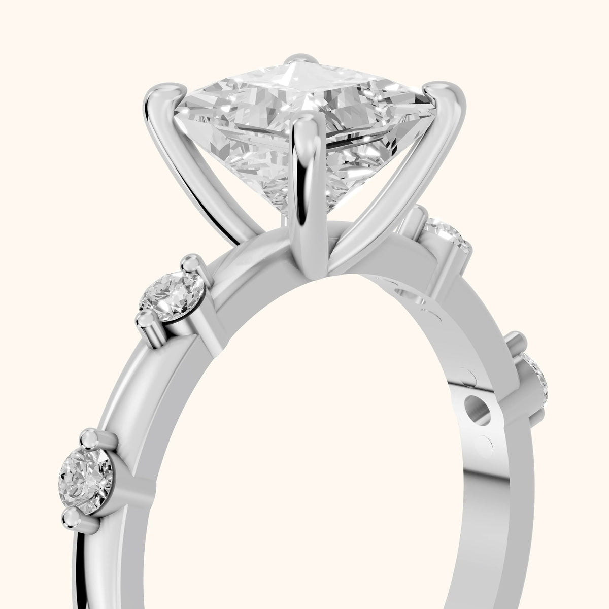 Elena Radiance Princess Cut Diamond Engagement Ring in White Gold - slant-view.webp