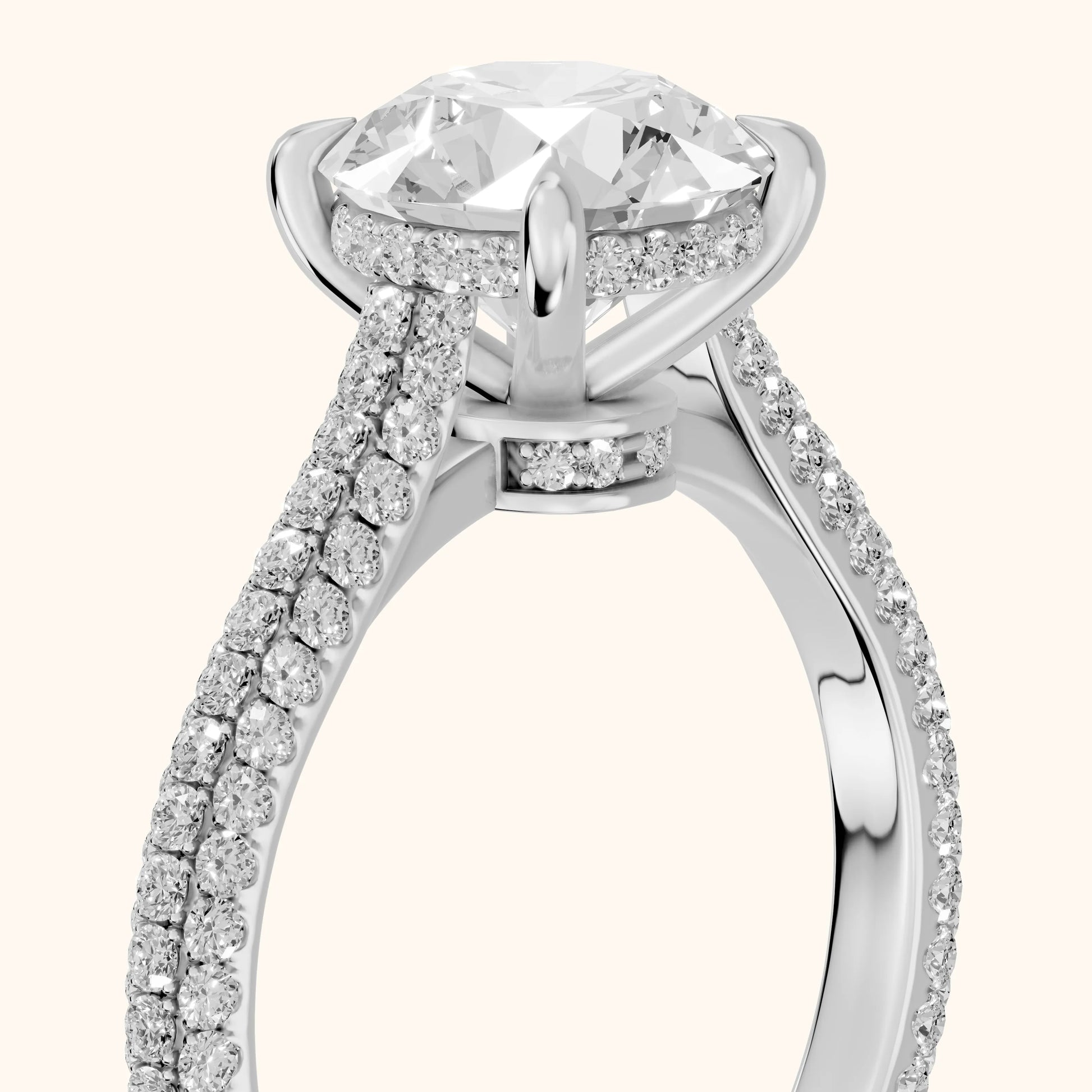 Della Hidden Halo Pavé Round Diamond Engagement Ring in Silver - slant-view.webp
