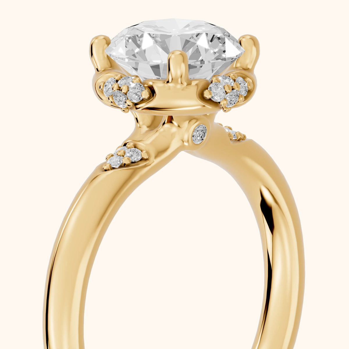 Alba Crown Cluster Round Diamond Engagement Ring in Yellow Gold - slant-view.webp