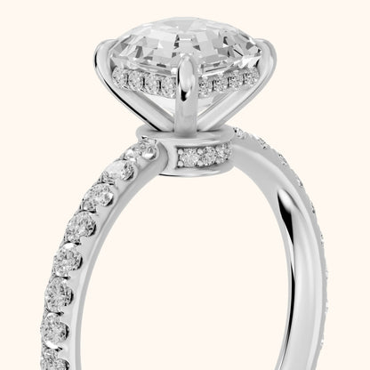 Thea Hidden Halo Pavé Asscher Diamond Engagement Ring in Silver - slant-view.webp
