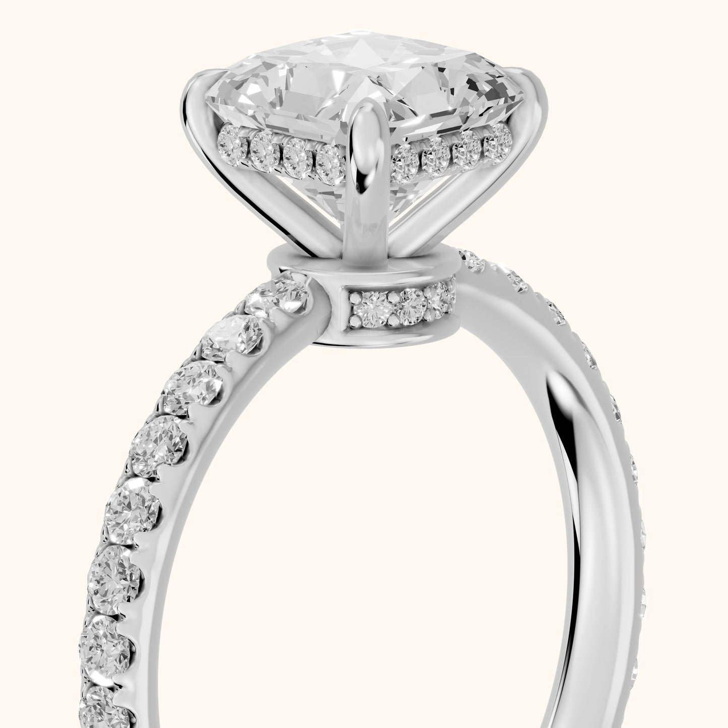 Thea Hidden Halo Pavé Radiant Diamond Engagement Ring in White Gold - slant-view.webp