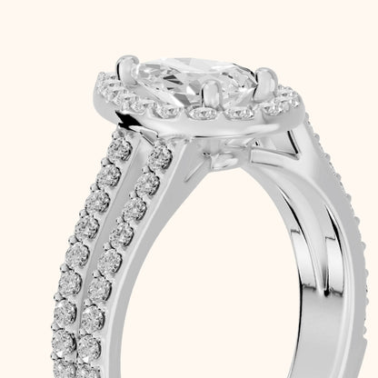 Tampa Halo Split Shank Pear Diamond Engagement Ring in White Gold - slant-view.webp