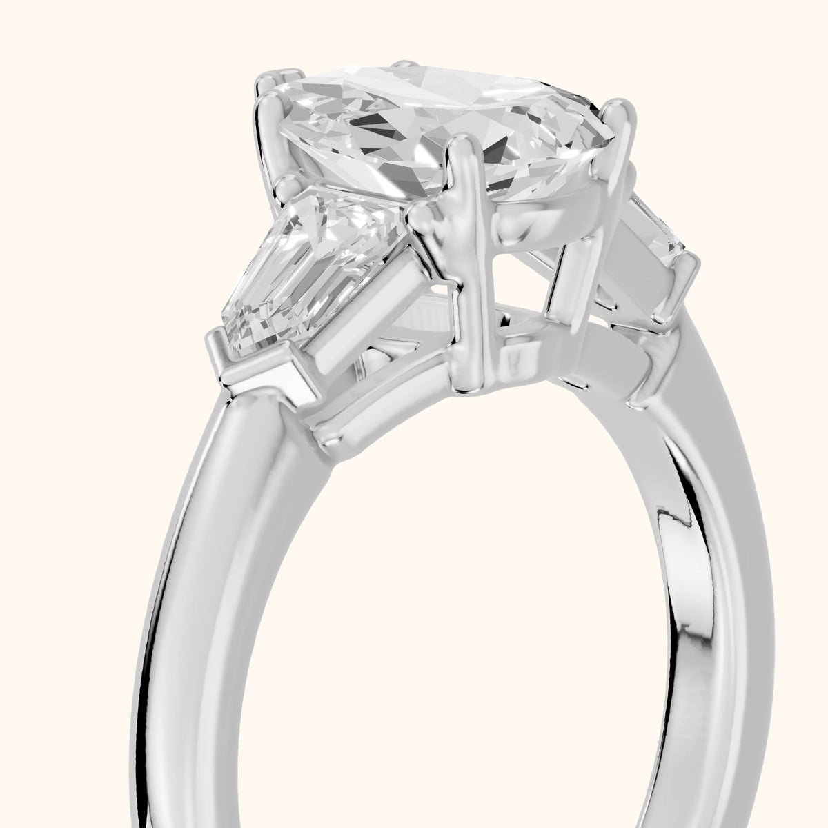 Dorothea Baguette Three-Stone Pear Diamond Engagement Ring in Silver - slant-view.webp