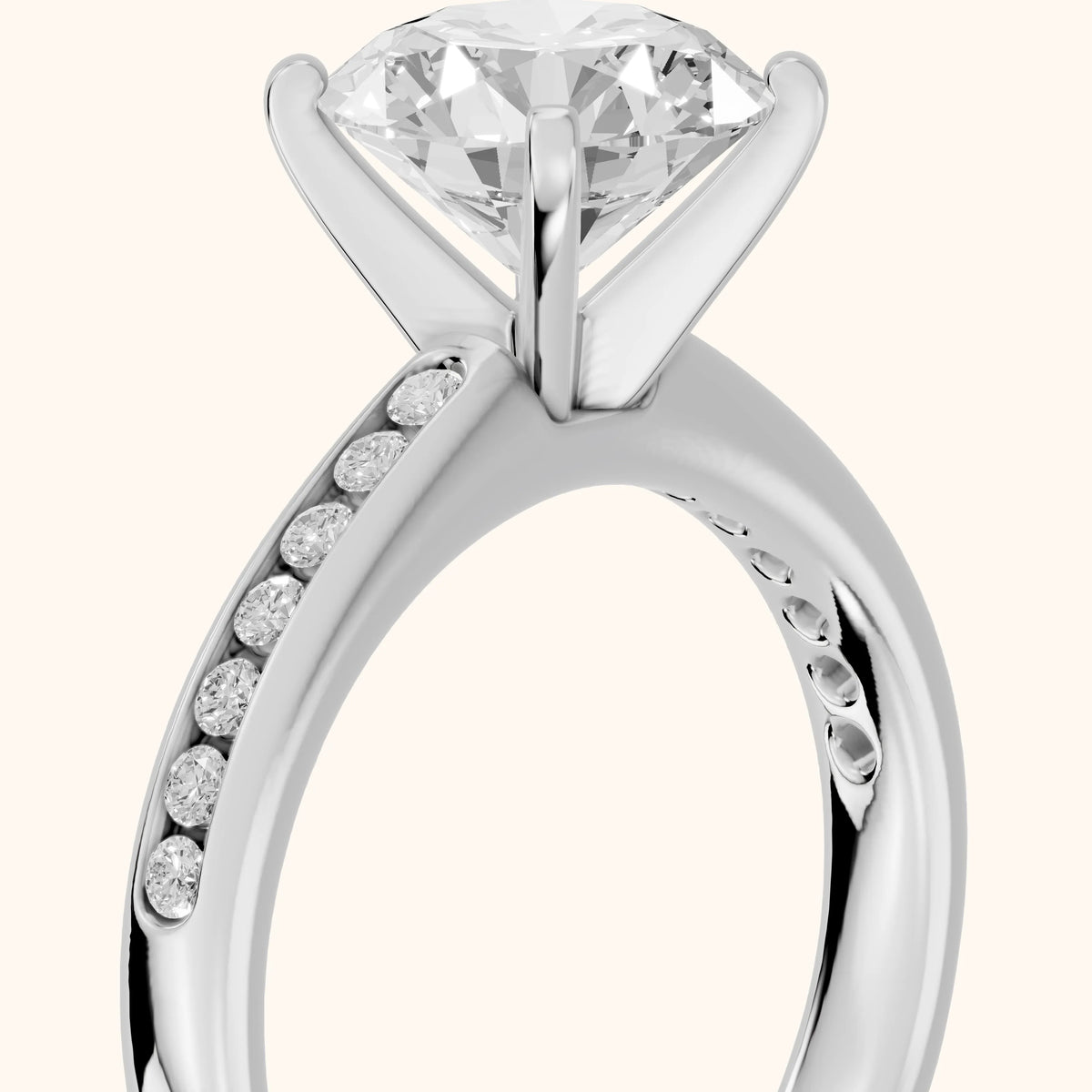 Corona Channel Set Round Diamond Engagement Ring in Platinum - slant-view.webp