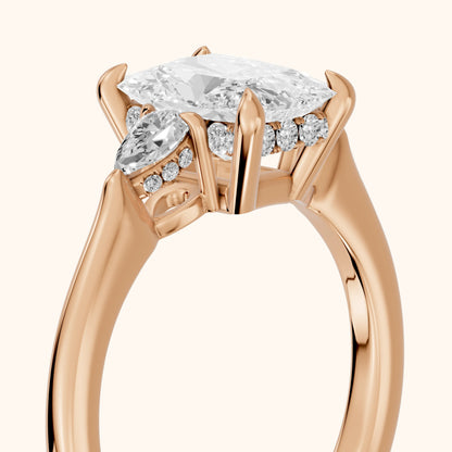 Leila Three-Stone Radiant Diamond Engagement Ring in Rose Gold - slant-view.webp