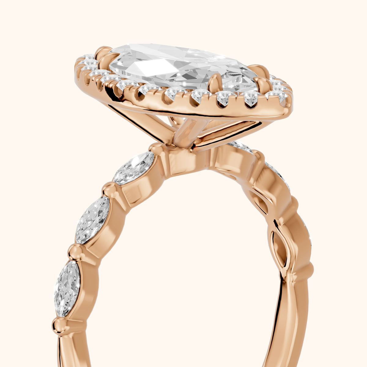 Alessandra Marquise-Side Halo Marquise Diamond Engagement Ring in Rose Gold - slant-view.webp