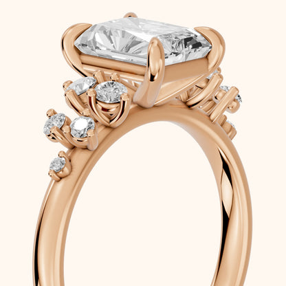 Mirabelle Cluster Radiant Diamond Engagement Ring in Rose Gold - slant-view.webp