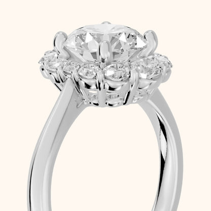 Essex Floral Halo Round Diamond Engagement Ring in Silver - slant-view.webp