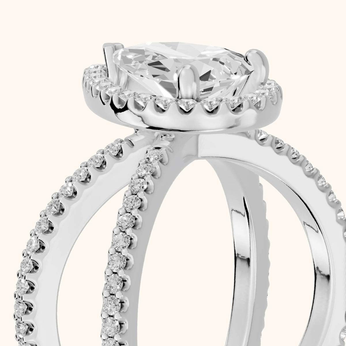 Sparks Crossover Halo Pear Diamond Engagement Ring in White Gold - slant-view.webp