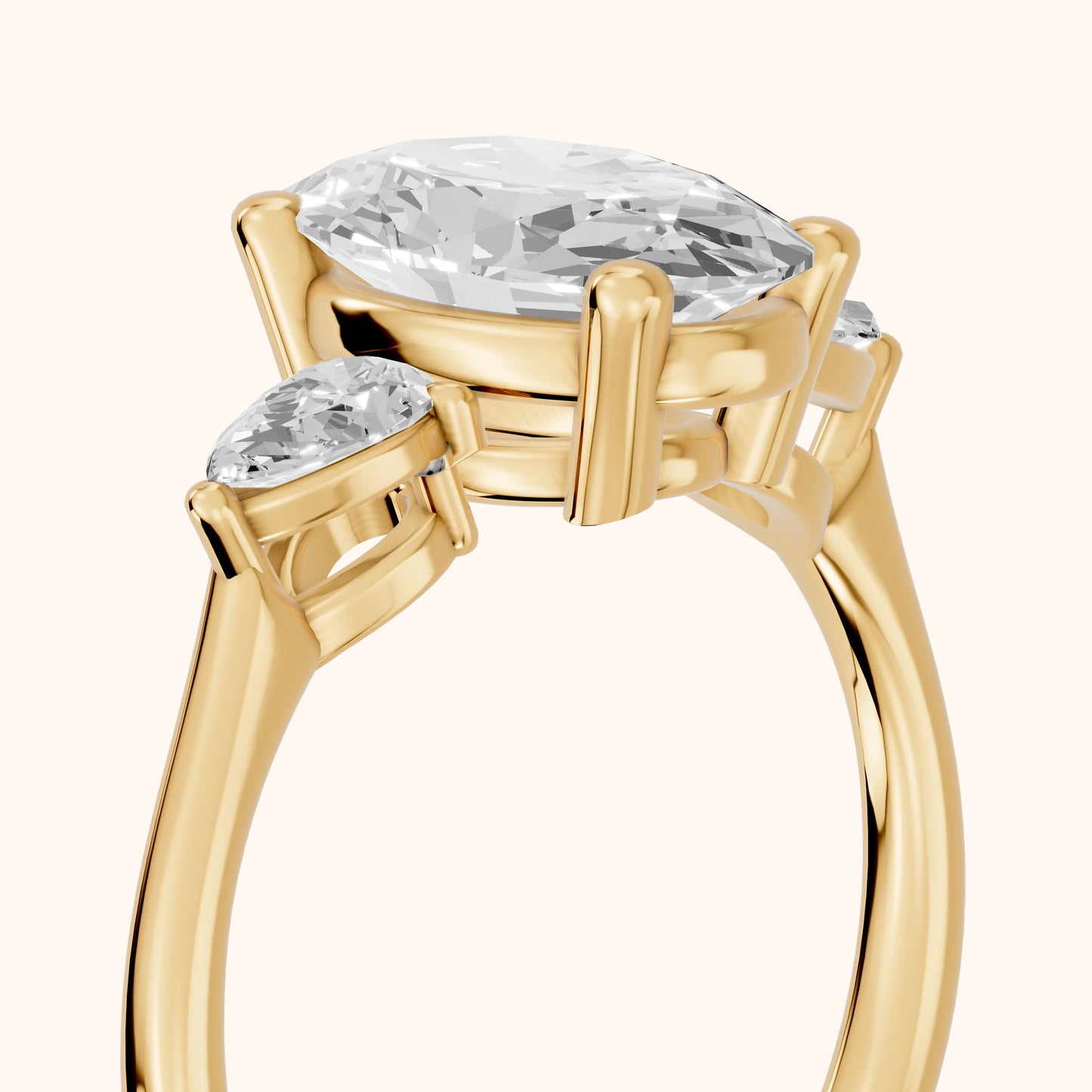 Faye Three-Stone Trellis Oval Diamond Ring in Yellow Gold - slant-view.webp