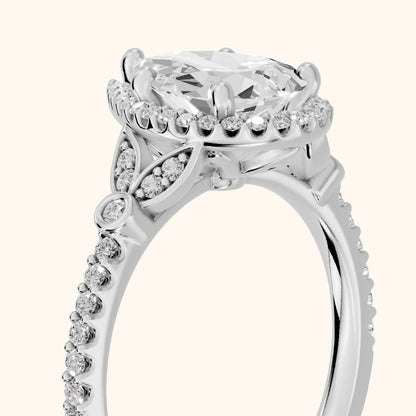 Sitka Leaf Halo Pear Diamond Engagement Ring in Platinum - slant-view.webp