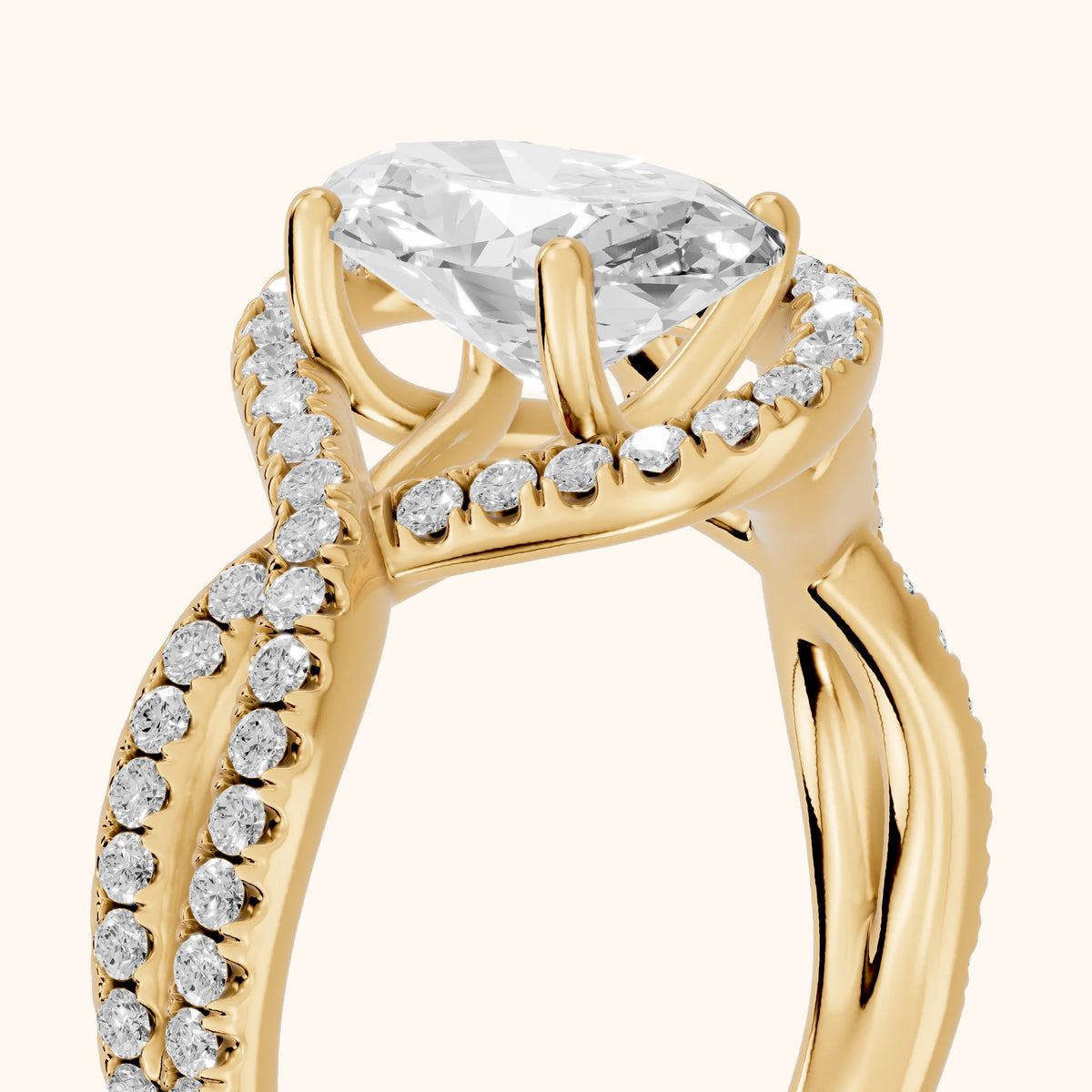 Selma Twist Halo Oval Diamond Engagement Ring in Yellow Gold - slant-view.webp