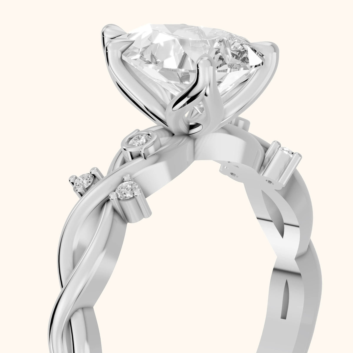 Vashon Vine Twist Pear Diamond Engagement Ring in Silver - slant-view.webp