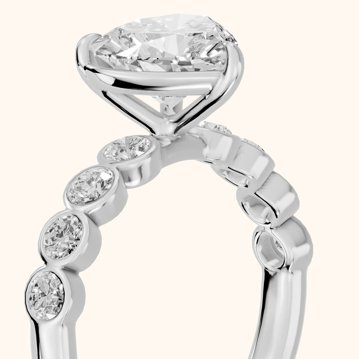 Edie Beaded Bezel Heart Diamond Engagement Ring in Silver - slant-view.webp