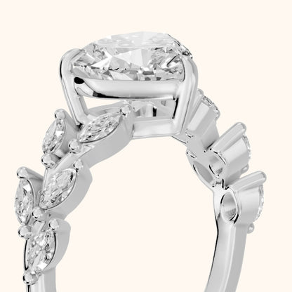 Maureen Leaf Garland Heart Diamond Engagement Ring in Silver - slant-view.webp