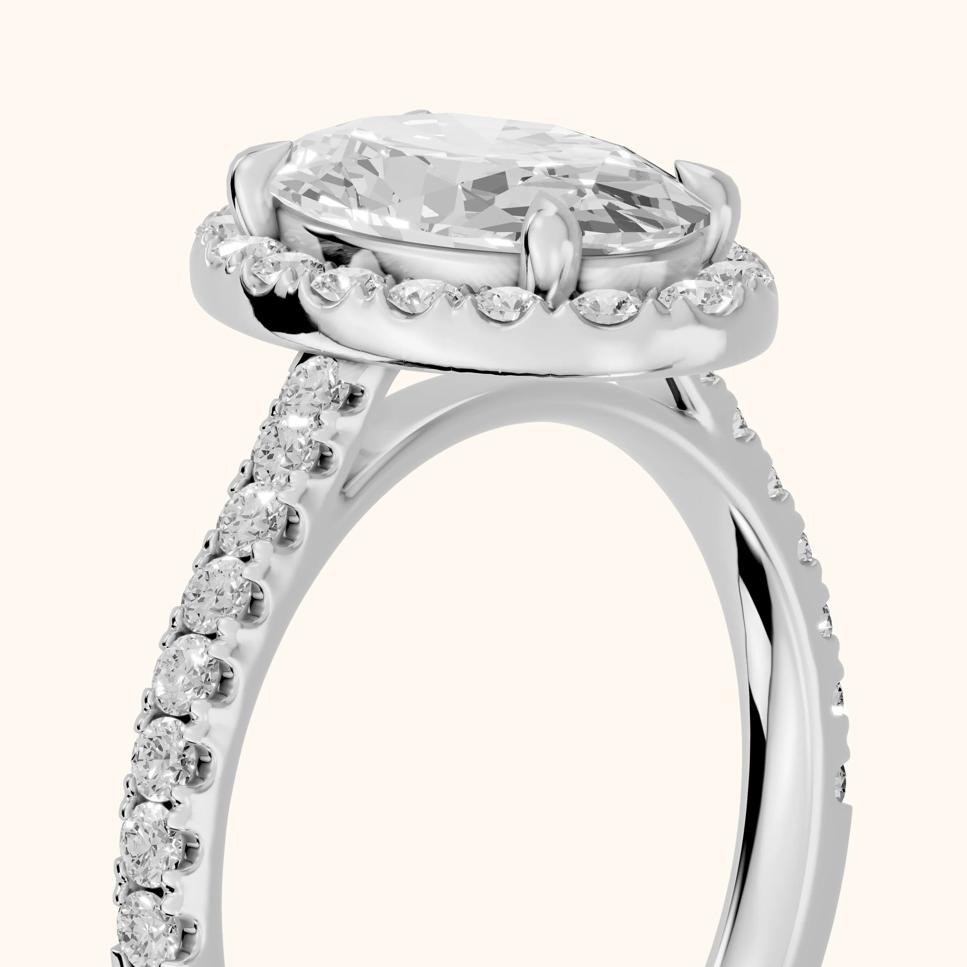 Amara Halo Claw Prong Oval Diamond Ring in White Gold - slant-view.webp