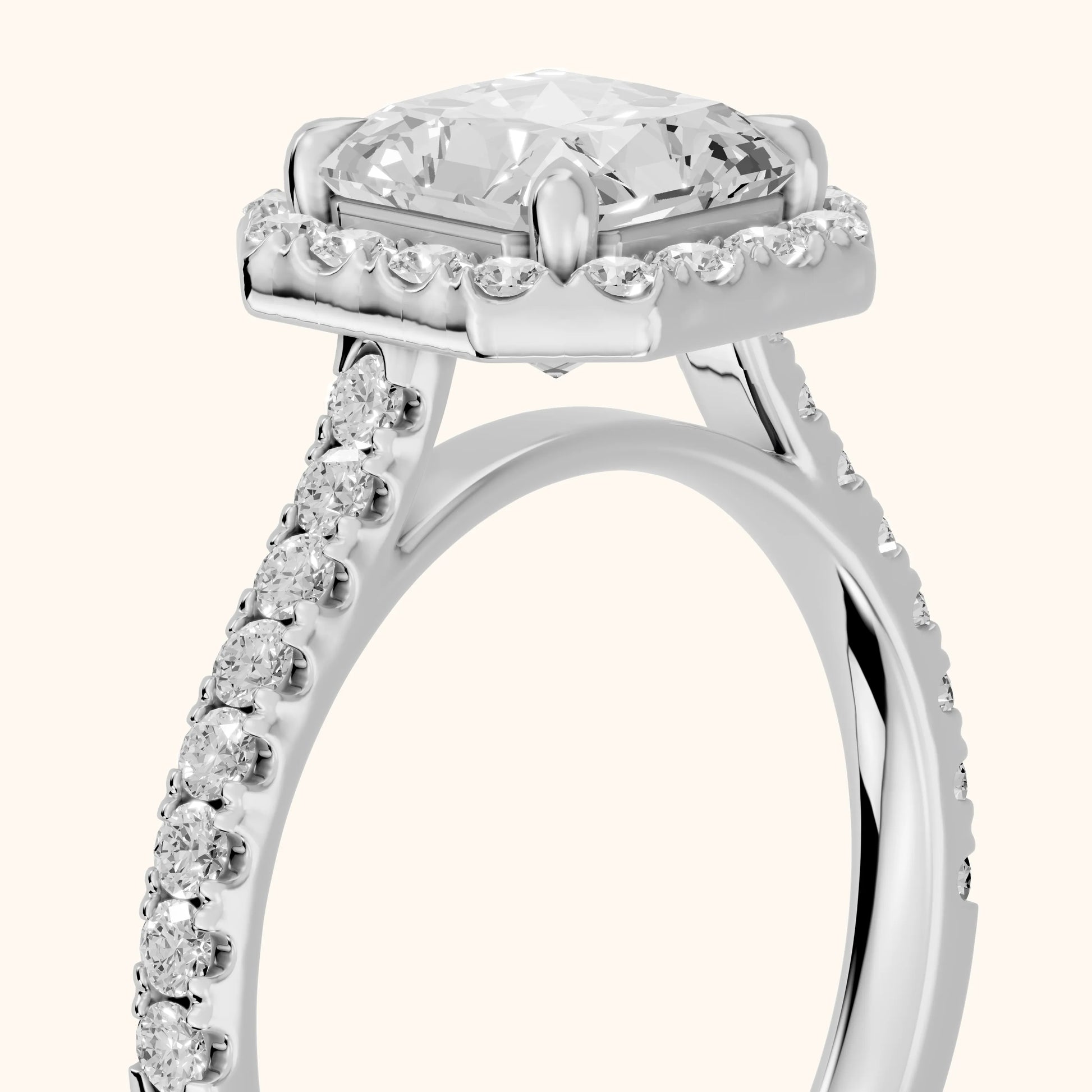Amara Halo Claw Prong Radiant Diamond Ring in Platinum - slant-view.webp