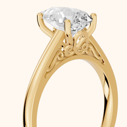 Iris Vintage Pear Diamond Engagement Ring in Yellow Gold - slant-view.webp