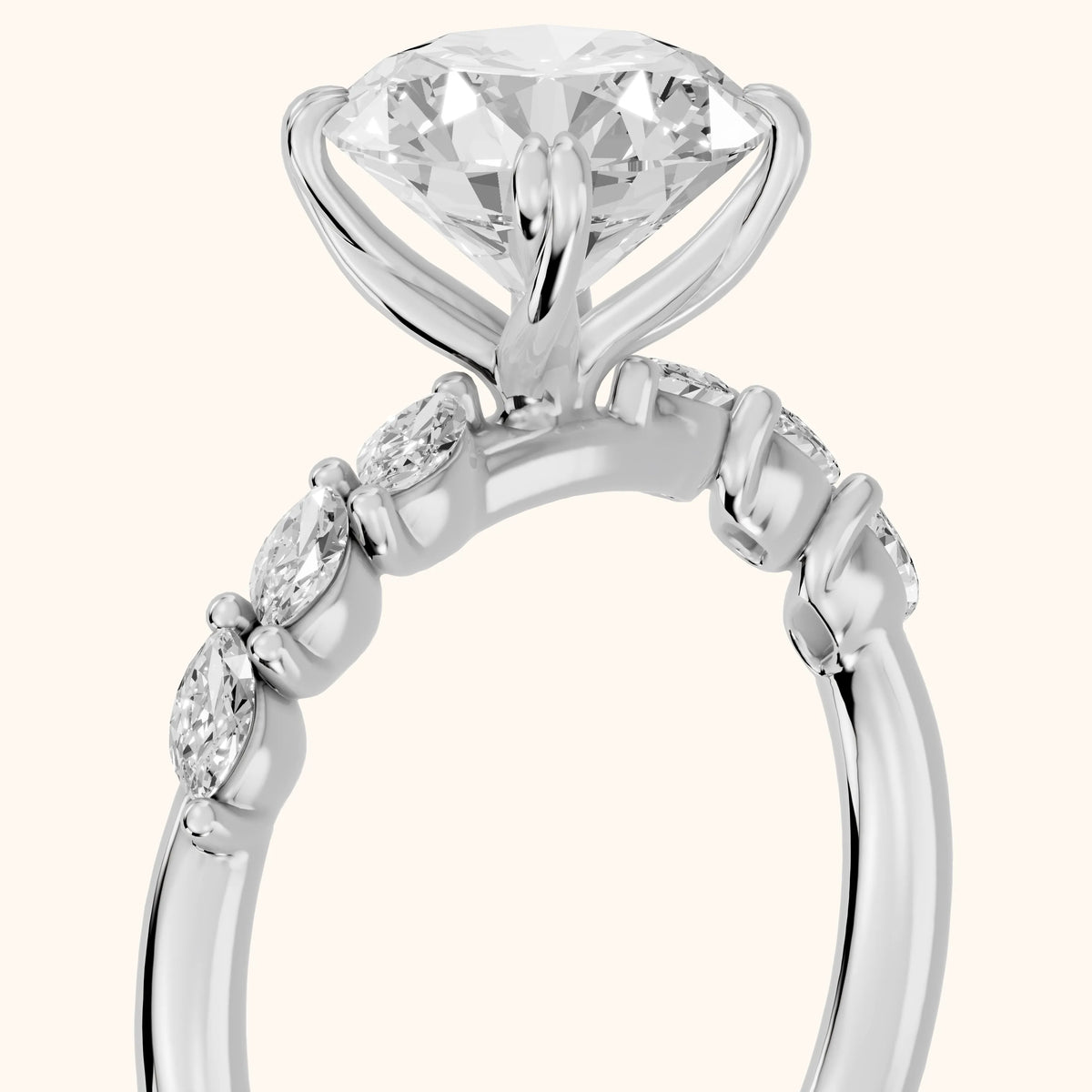 Joyce Marquise-Side Pavé Round Diamond Engagement Ring in Silver - slant-view.webp