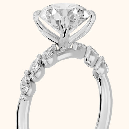 Joyce Marquise-Side Pavé Round Diamond Engagement Ring in Silver - slant-view.webp