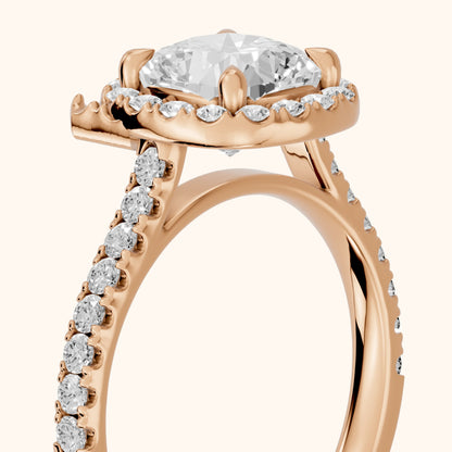 Amara Halo Claw Prong Cushion Diamond Ring in Rose Gold - slant-view.webp