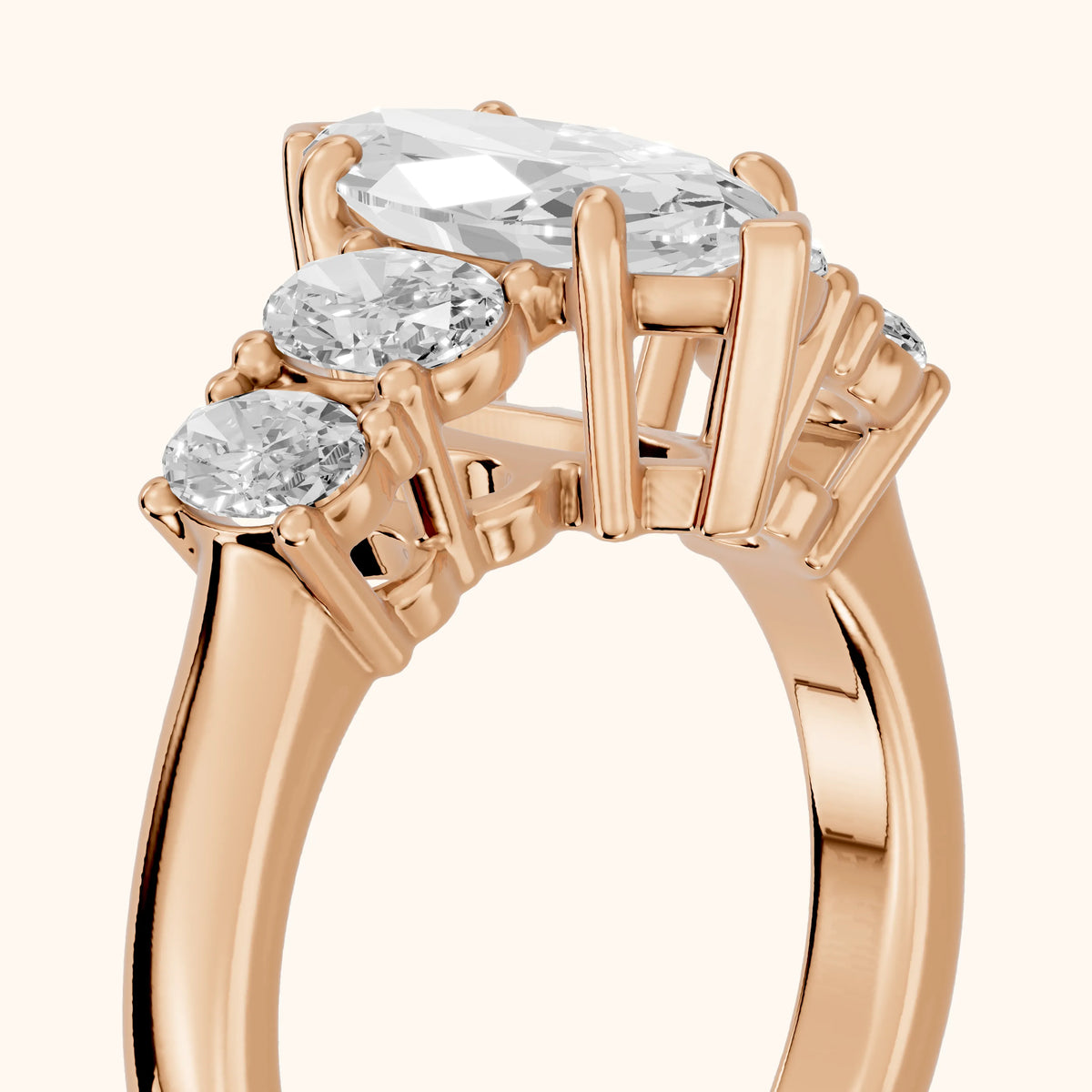 Judith Statement Five-Stone Marquise Diamond Engagement Ring in Rose Gold - slant-view.webp