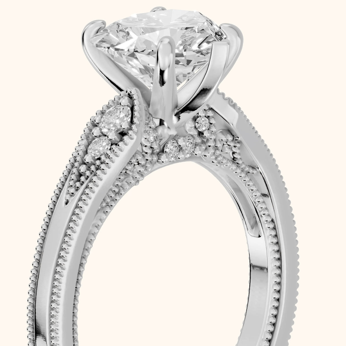 Etta Vintage Milgrain Heart Diamond Engagement Ring in Platinum - slant-view.webp