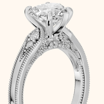 Etta Vintage Milgrain Heart Diamond Engagement Ring in Platinum - slant-view.webp