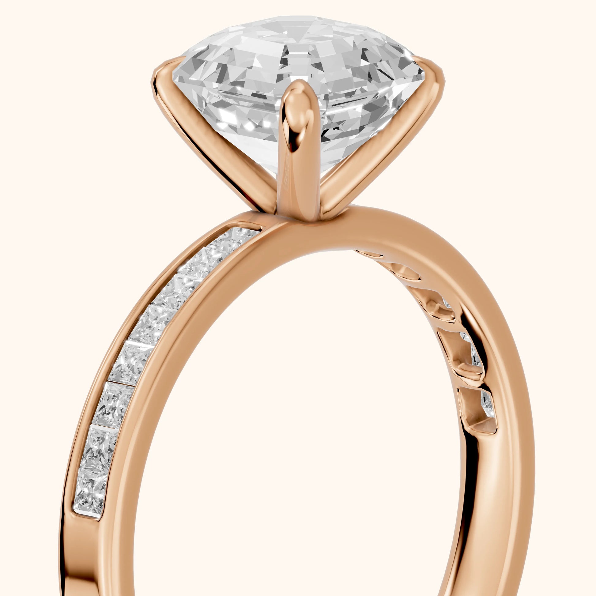 Maren Sidestone Channel Set Asscher Diamond Engagement Ring in Rose Gold - slant-view.webp